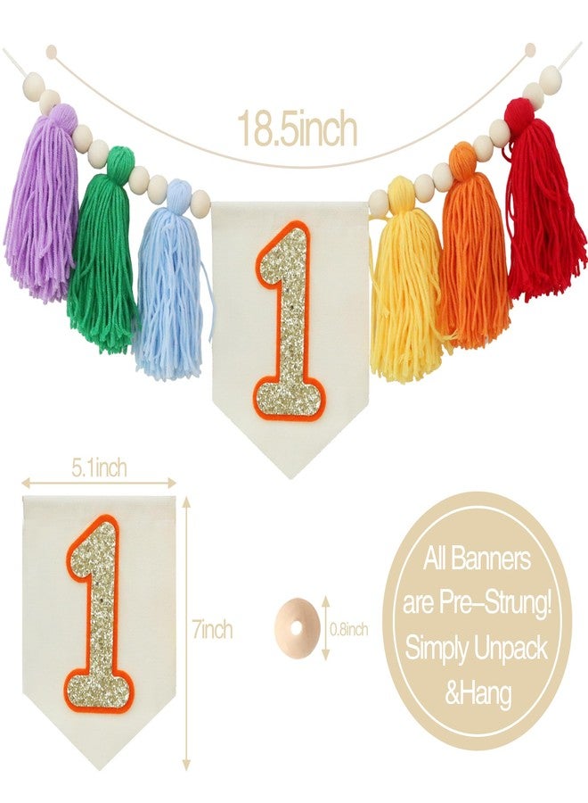 Ereniko Handmade Light Rainbow 1st Birthday High Chair Banner Party Decoration for Girl Baby Colorful Wall Hangings Decoration Happy One Birthday Photoshoot Props Photo Props - Image 2